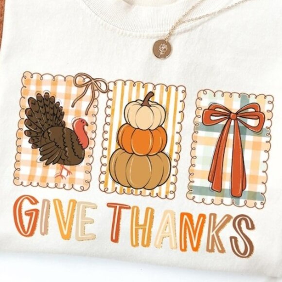 Give Thanks Shirt, Thanksgiving Shirt, Coquette Thanksgiving Shirt - Picture 2 of 3